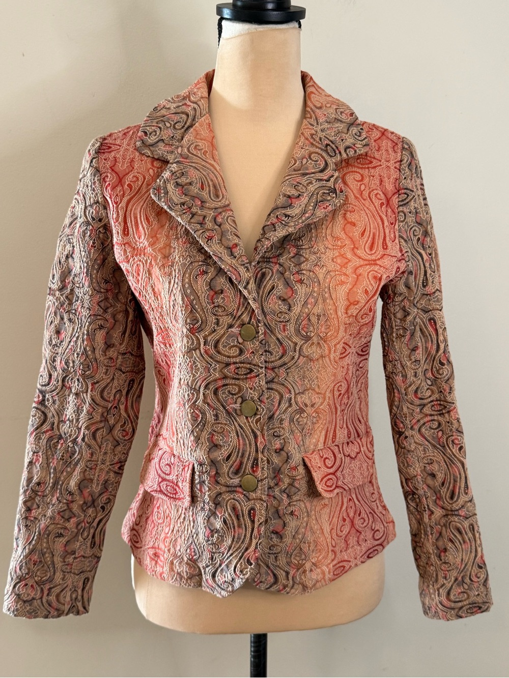 Analogy paisley embroidered blazer colorful neutral hues SZ PM